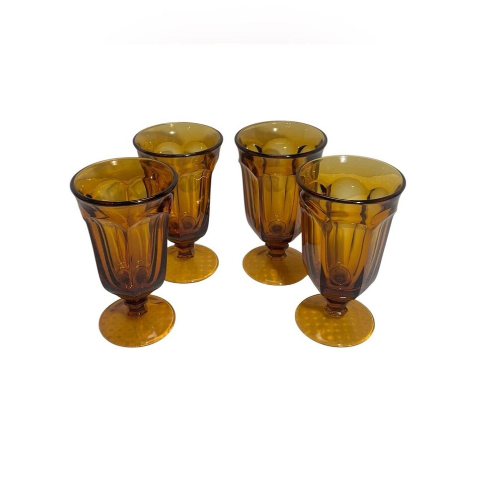 Imperial Glass Old Williamsburg Amber Iced Tea Goblets Set of 4 Honey Gold Brown